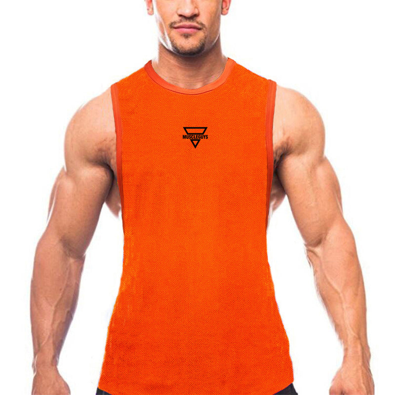 Men's muscle sports vest fashion brand sleeveless waistcoat American fitness casual loose training clothes bodybuilding T-shirt