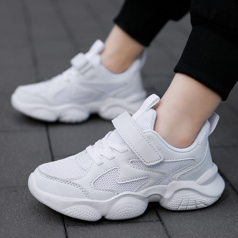 Wholesale children's shoes mesh breathable soft bottom small white shoes for boys and girls in the big children's solid color campus performance white shoes running shoes