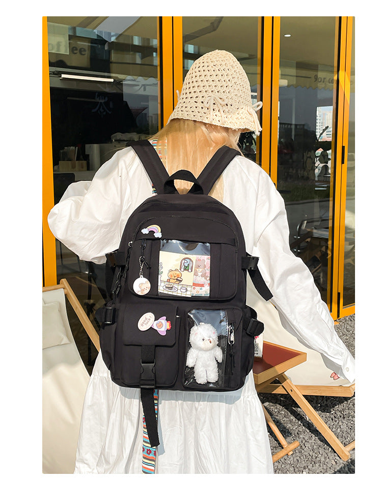 Korean Style Fresh and Cute Junior High School Backpack Women's Large Capacity Casual Schoolbag for Primary School Students Lightweight Storage Campus Backpack