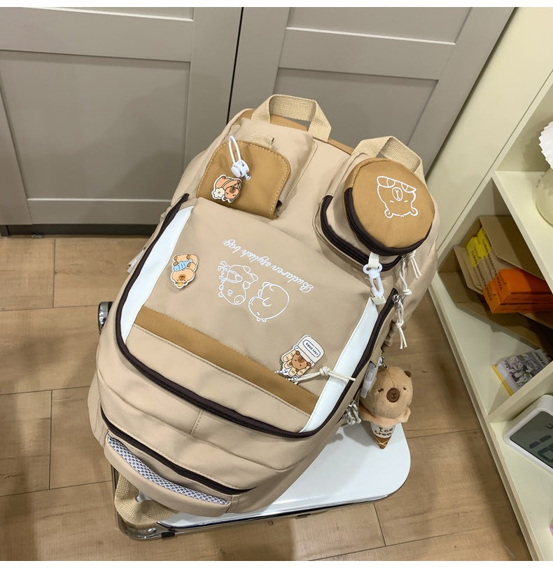 Ins Style School Bag for Girls, Versatile Color-Blocking Large-Capacity Backpack for Middle School and High School Students, Campus Style