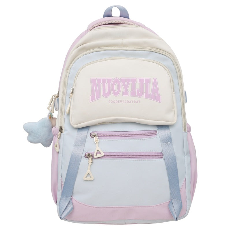 College Style Large Capacity Backpack Junior Senior high school College Students Casual Simple Schoolbag Cute Pendant Western Style Backpack