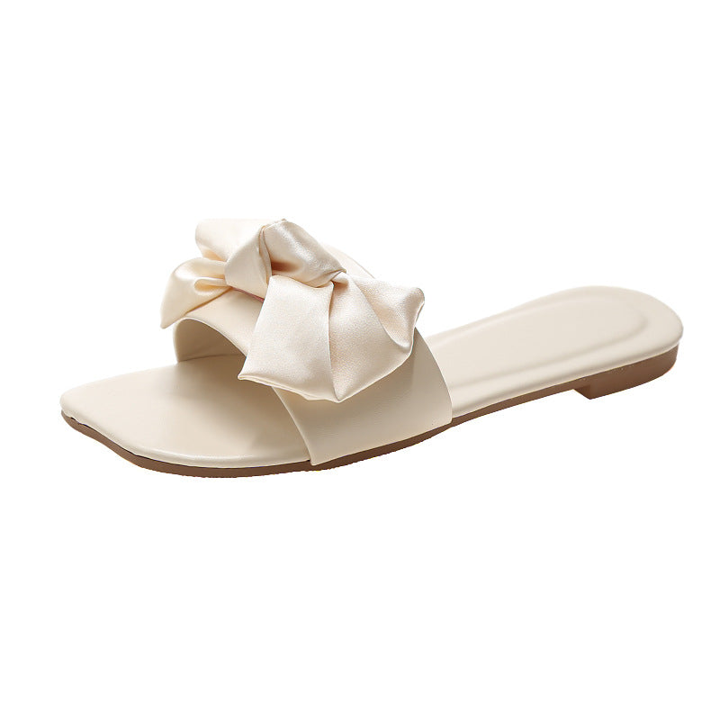 2024 Summer Cool Round-Toe Bowknot Ins-Style Indoor Korean Version Slip-On Sandals for Women