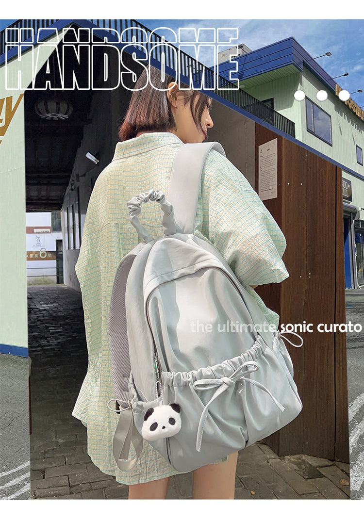Good-Looking Girl's Backpack, New Bow, Large Capacity, High School Student's School Bag, Simple Casual Travel Bag