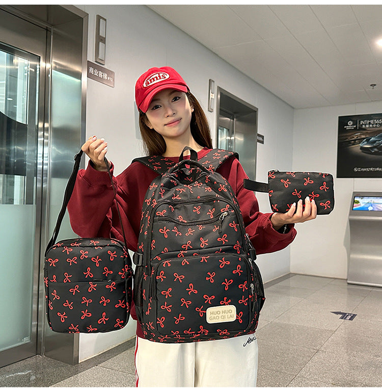 New Girls Backpack Japanese Ins Three-piece Bag Junior Senior high school Student Schoolbag Campus Style Large Capacity Backpack
