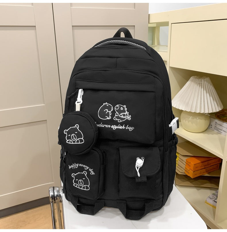Ins Style School Bag for Girls, Versatile Color-Blocking Large-Capacity Backpack for Middle School and High School Students, Campus Style
