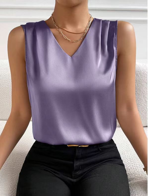 2026 Amazon European and American Cross-Border Women's Clothing Satin Suit Sleeveless Elegant Commuter Vest Base Top