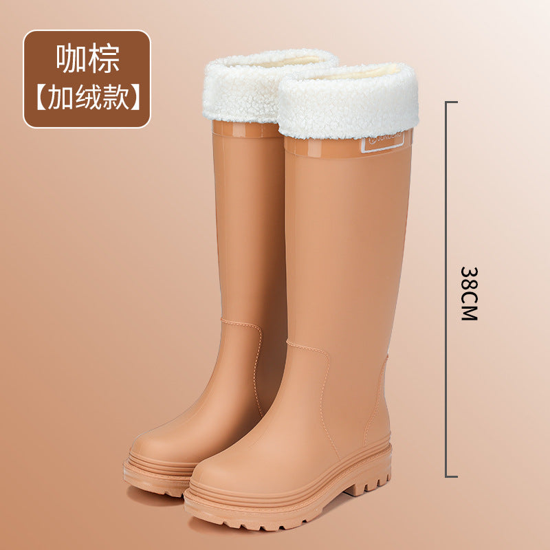 Foreign Trade Japanese and Korean Adult Fashion High Rain Boots Women's Water Boots fleece-lined Waterproof Non-slip Outer Wear Snow Boots Cross-border Explosions