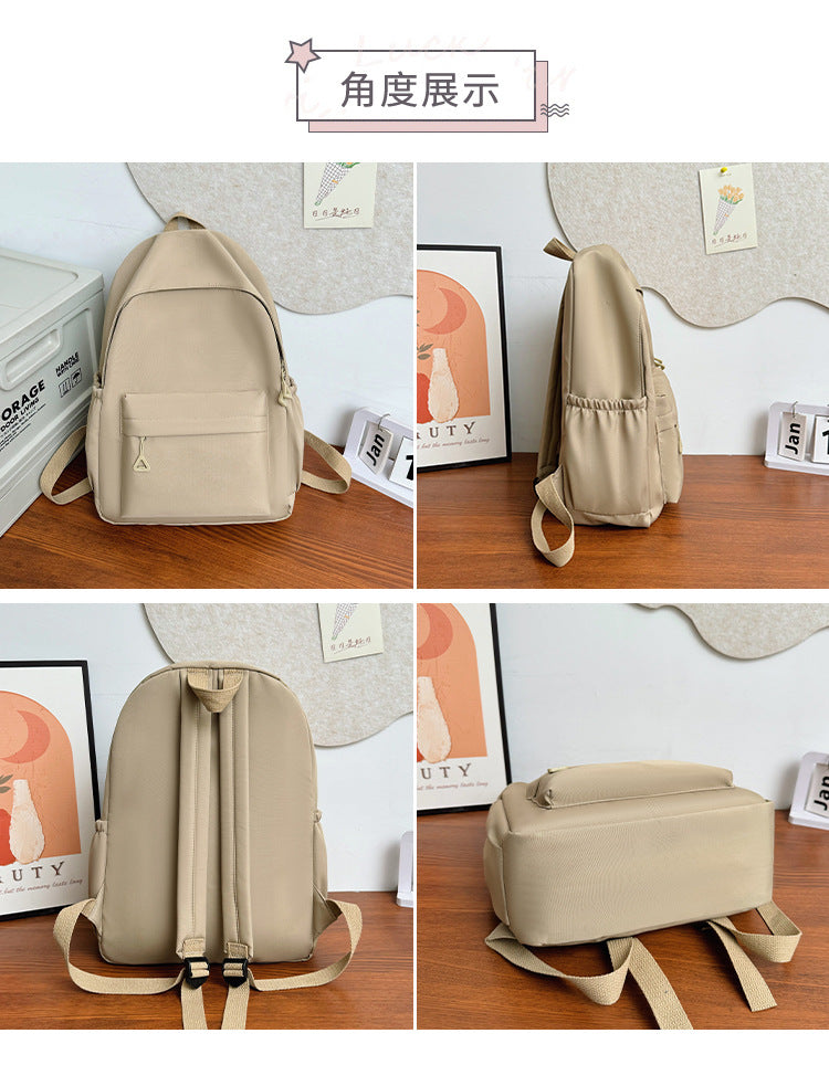 Solid Color Simple Backpack with Printable Logo Casual Canvas Backpack Large Capacity Junior High School Student High School Student Bag