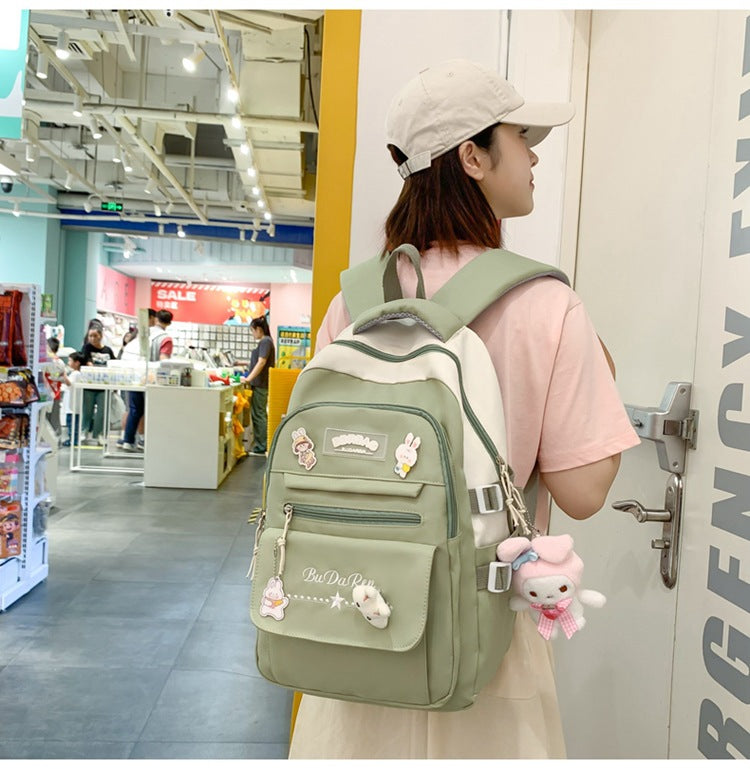 Student Bag Junior High School Student High School Student Backpack Large Capacity Nylon Breathable Comfortable Women's Backpack Canvas Bag