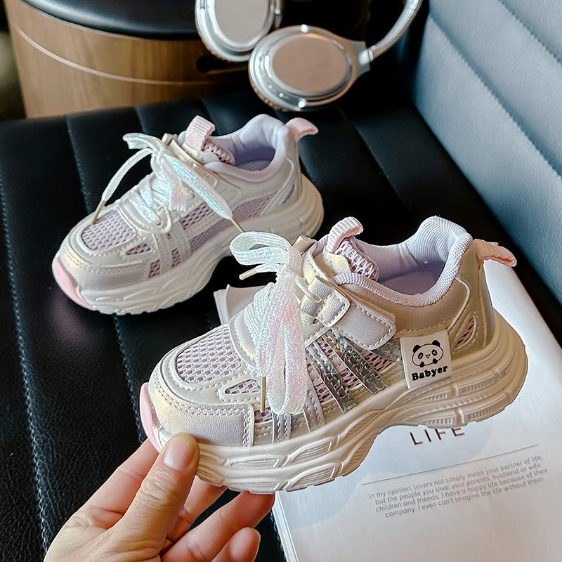 Girls' Sneakers 2025 Spring and Autumn New Casual Shoes Children's Fashion Double Mesh Casual Shoes Dad Shoes for Older Children