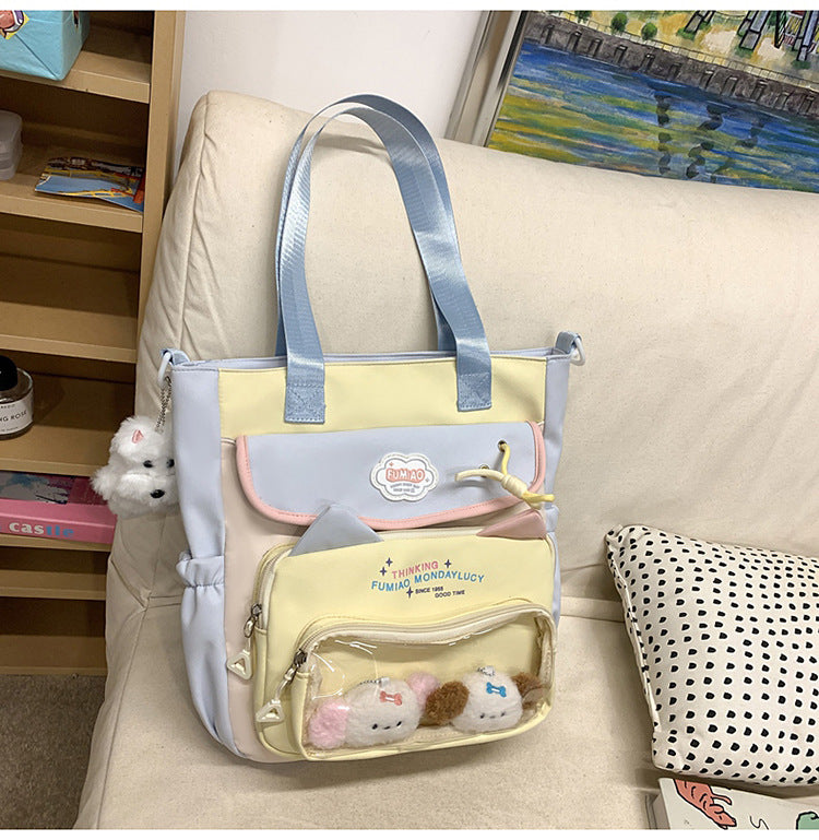 College Style School Bag Three-Piece Set for Girls with Good Looks and Versatile DIY Girl Pain Bag Student Class Backpack Tutoring Bag