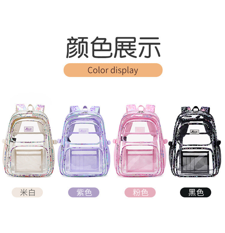 New Cross-Border Transparent Backpack Waterproof Large Capacity Male and Female Students Junior High School Grade School Bag Backpack Female
