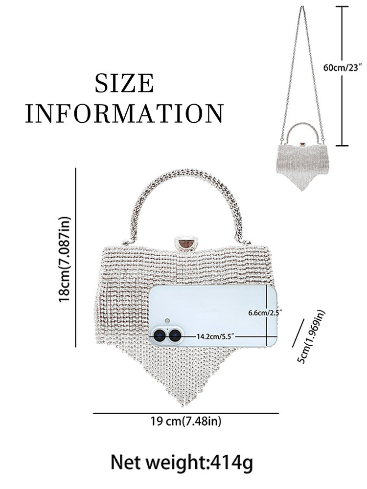 New Cross-Border Hot-Selling Women's Bags, Light Luxury Tassel Evening Bags, Women's Handbags, High-End Full-Diamond Handbags