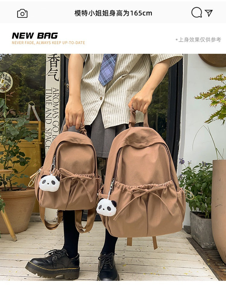 Good-Looking Girl's Backpack, New Bow, Large Capacity, High School Student's School Bag, Simple Casual Travel Bag