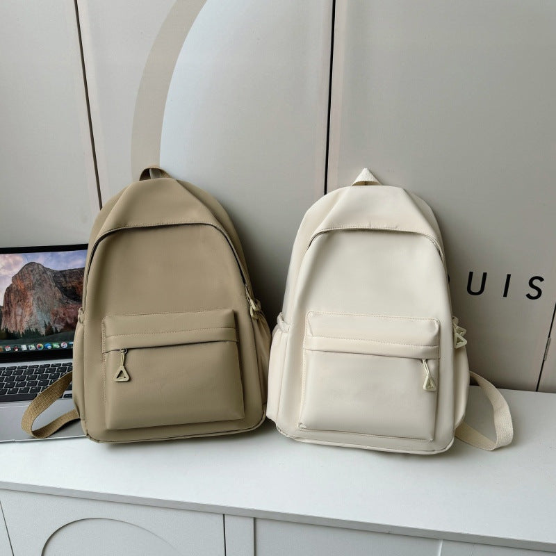 Solid Color Simple Backpack with Printable Logo Casual Canvas Backpack Large Capacity Junior High School Student High School Student Bag