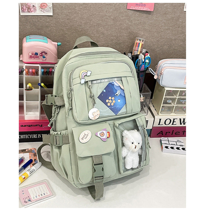 Korean Style Fresh and Cute Junior High School Backpack Women's Large Capacity Casual Schoolbag for Primary School Students Lightweight Storage Campus Backpack