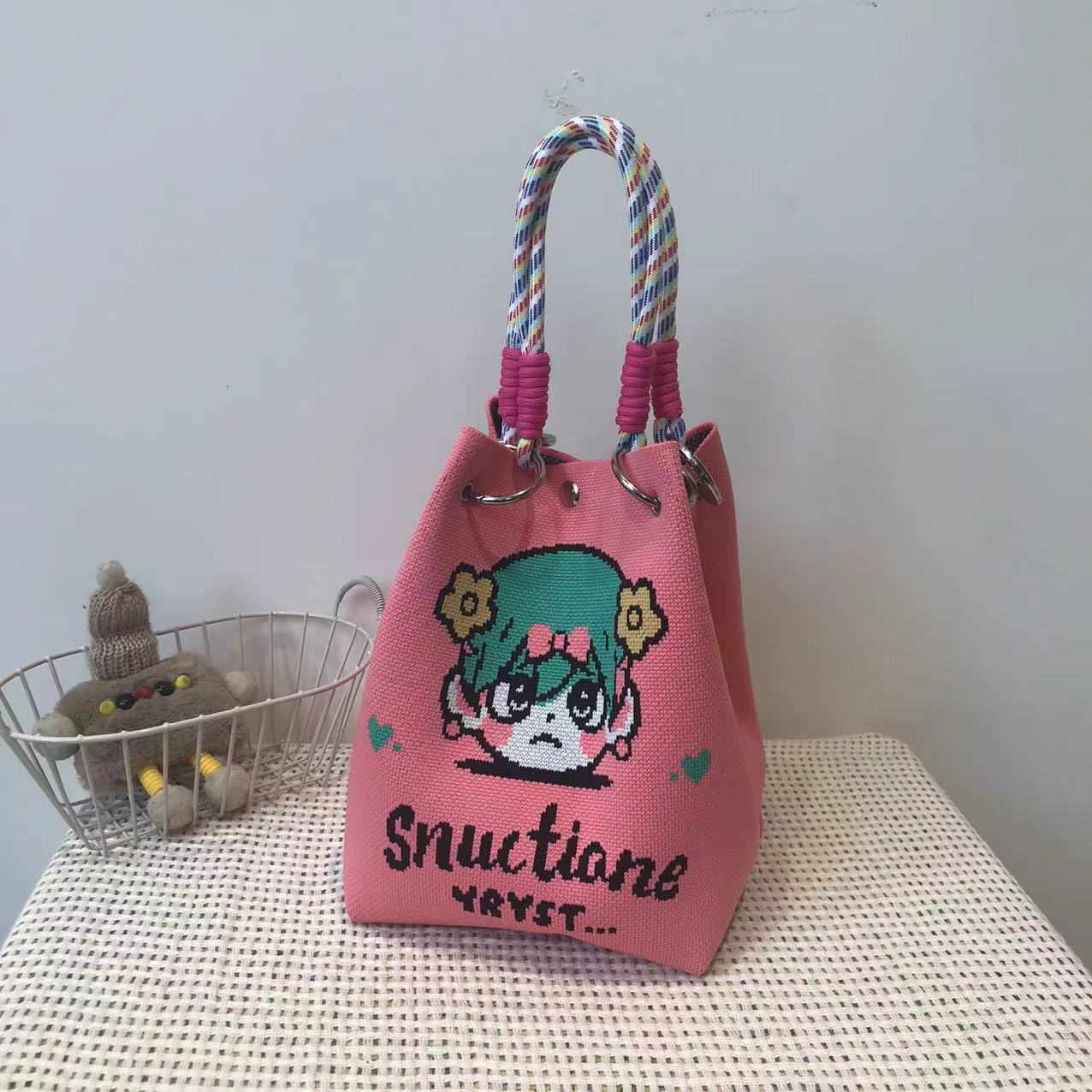 Handbag Women's New Fashion Cute Cartoon Animal Large Capacity Portable Storage Bag Commuter Shoulder Bag Woven Bag