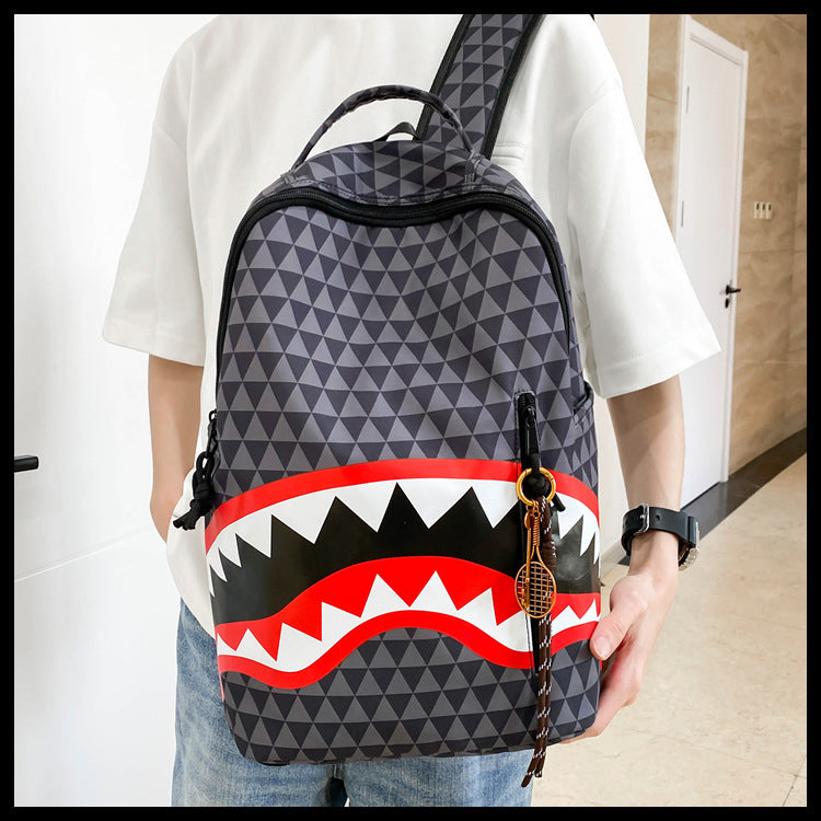 Men's Niche Fashion Plaid Shark Bag Backpack Student School Bag Large Capacity Street Backpack Travel Bag Wholesale