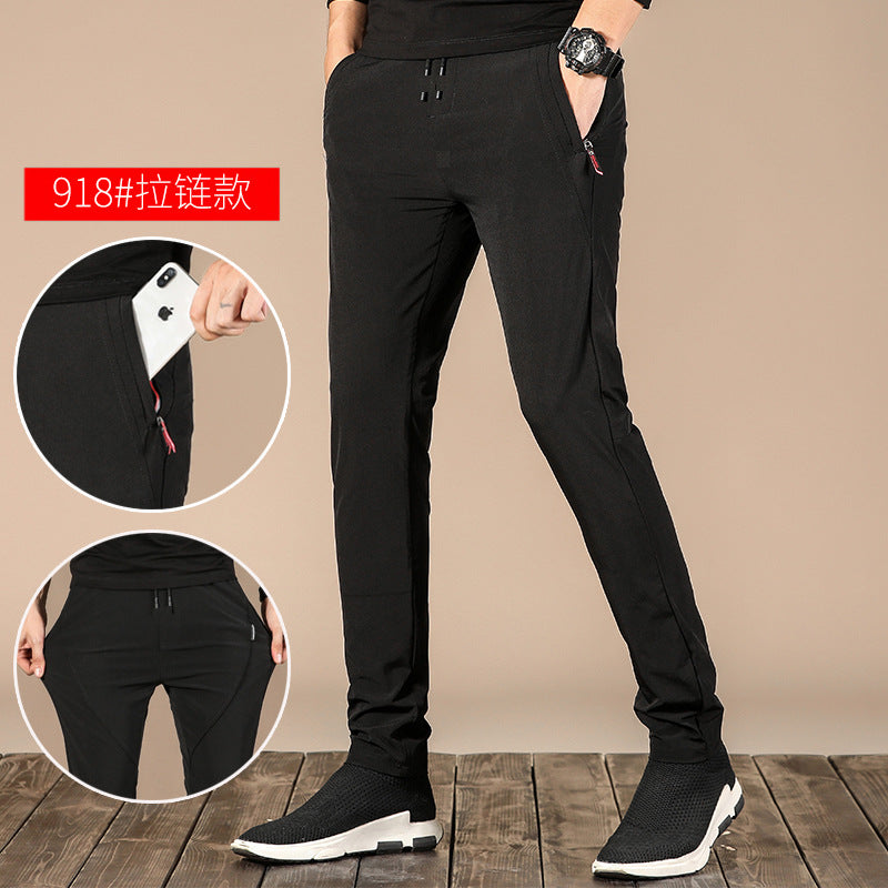 Stretch casual pants men's youth thin pants men's Korean fashion zipper ice silk pants quick-drying pants wholesale