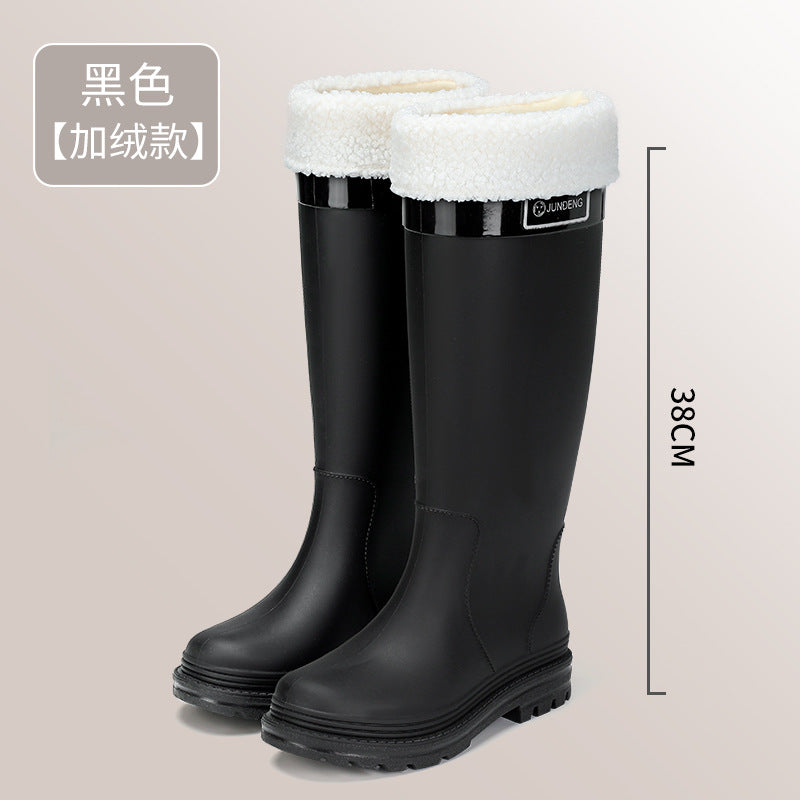 Foreign Trade Japanese and Korean Adult Fashion High Rain Boots Women's Water Boots fleece-lined Waterproof Non-slip Outer Wear Snow Boots Cross-border Explosions