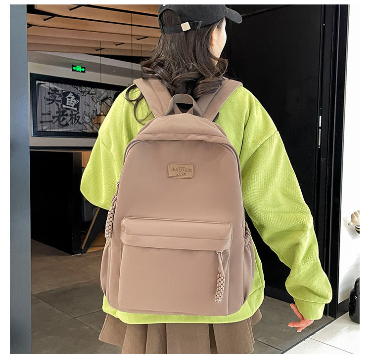 Schoolbag Women's 2024 New Large Capacity High School Student Backpack Solid Color Simple All-match Women's Bag Class Student Backpack