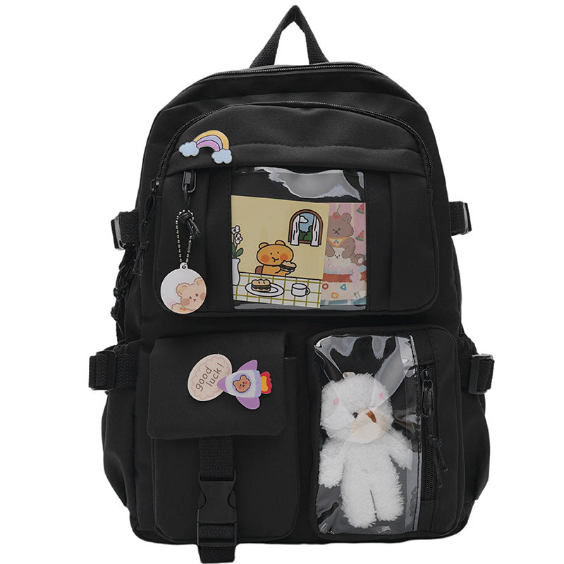 Korean Style Fresh and Cute Junior High School Backpack Women's Large Capacity Casual Schoolbag for Primary School Students Lightweight Storage Campus Backpack