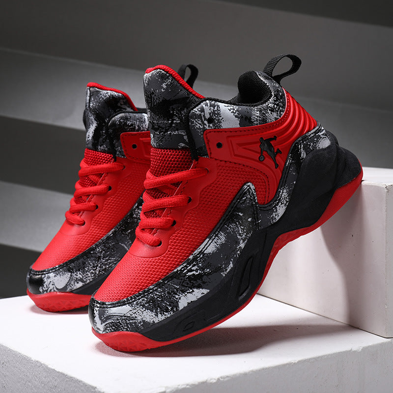 Factory Direct Spring Children's Shoes Leather Basketball Shoes Children's Non-Slip Sports Shoes for Middle and Large Children Breathable Outdoor Training
