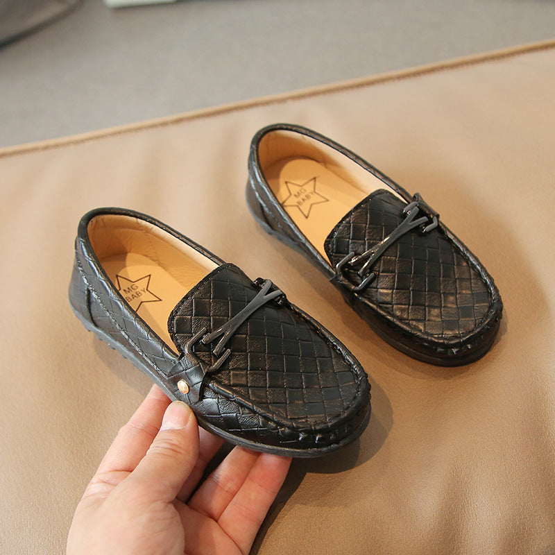 Children's retro leather shoes Children's slip-on boys' peas shoes 2022 autumn new children's shoes wholesale sewing shoes