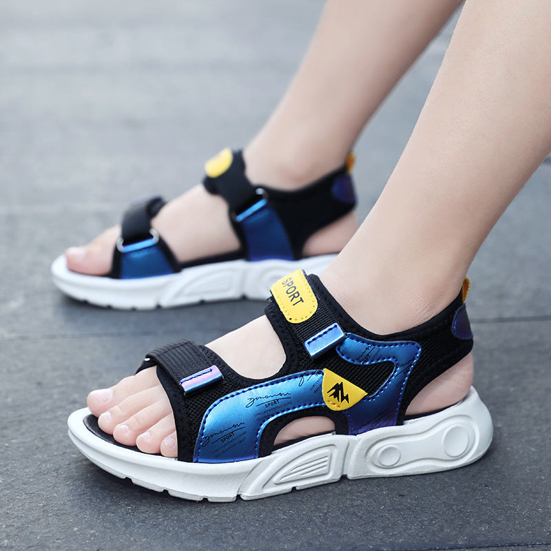 Children's Sandals Boys 2024 Summer New Children's Soft Sole Anti-Slip Middle and Large Boys Beach Shoes Summer Children's Shoes
