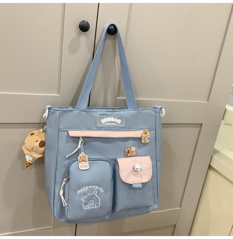 Ins Style School Bag for Girls, Versatile Color-Blocking Large-Capacity Backpack for Middle School and High School Students, Campus Style