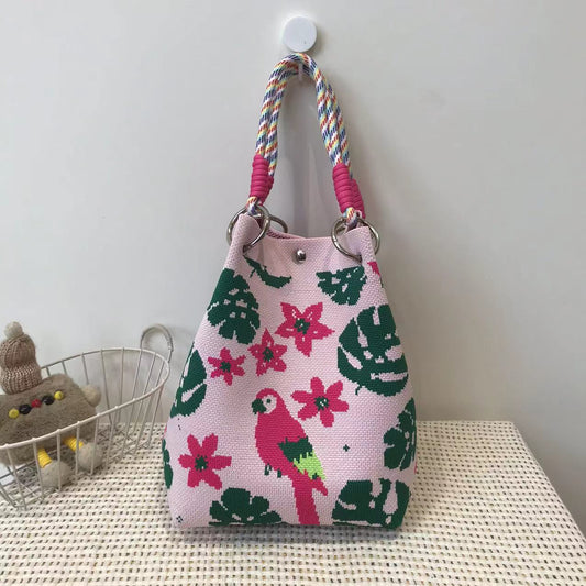Handbag Women's New Fashion Cute Cartoon Animal Large Capacity Portable Storage Bag Commuter Shoulder Bag Woven Bag