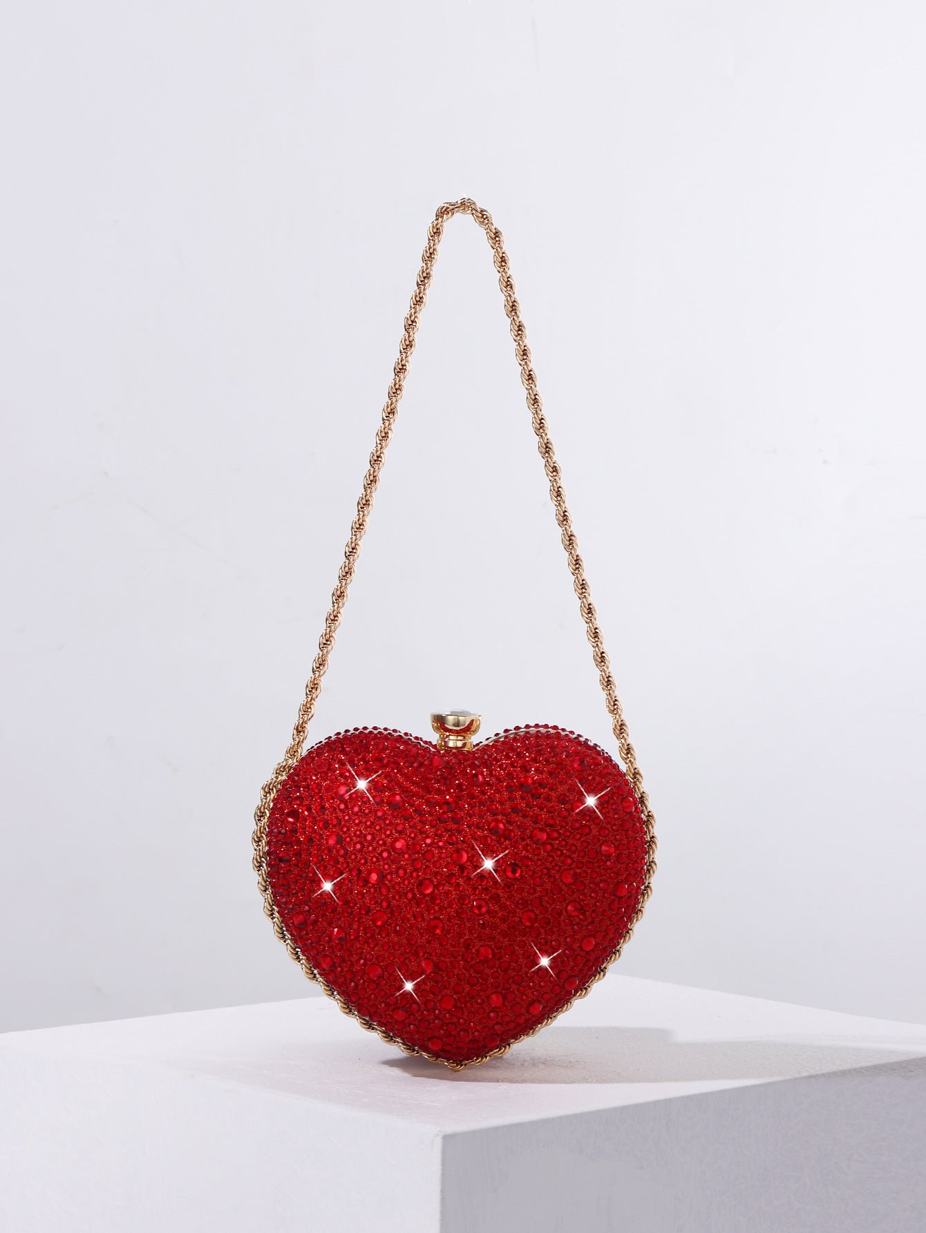 Cross-Border E-Commerce 2024 New Evening Bag European and American Accessible Luxury Full Diamond Diagonal Banquet Sparkling Heart Heavy-Duty Handbag