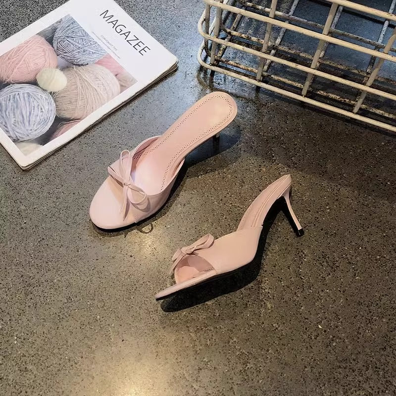 Simple and Sweet Bow-Knot Stiletto Sandals for Women, 2026 Summer New Style, Round-Toe Open-Toe Single-Strap High Heels