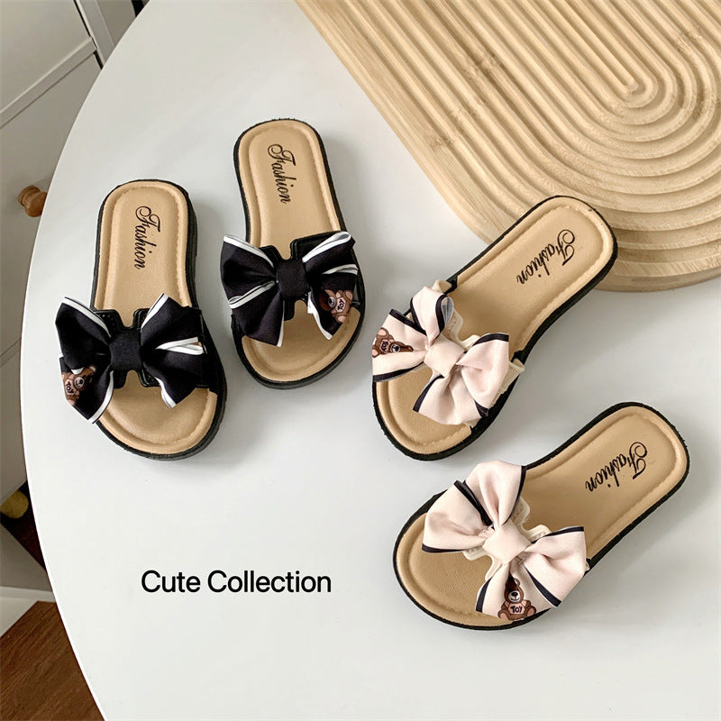 Summer Bear Bow Girls' Slippers Indoor and Outdoor Home Children's Slippers Soft Bottom Comfortable Cute Girls' Sandals