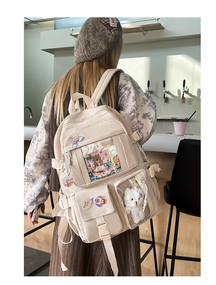 Korean Style Fresh and Cute Junior High School Backpack Women's Large Capacity Casual Schoolbag for Primary School Students Lightweight Storage Campus Backpack