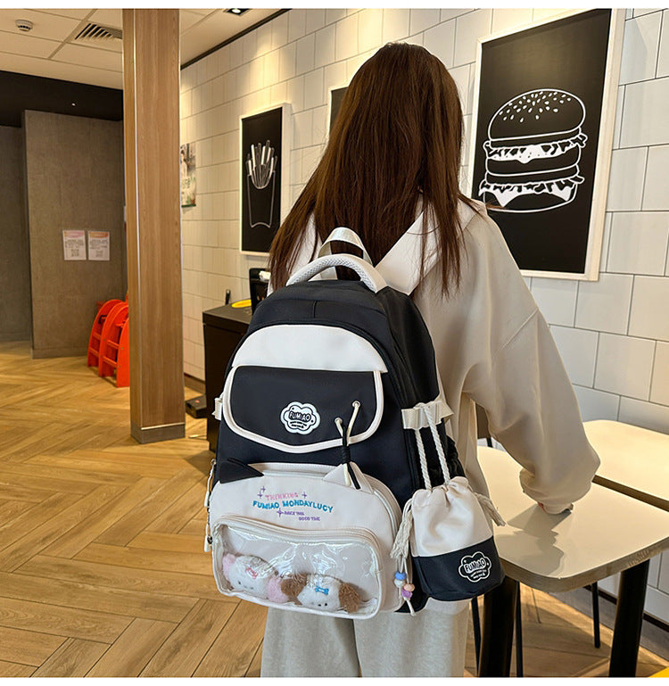College Style School Bag Three-Piece Set for Girls with Good Looks and Versatile DIY Girl Pain Bag Student Class Backpack Tutoring Bag
