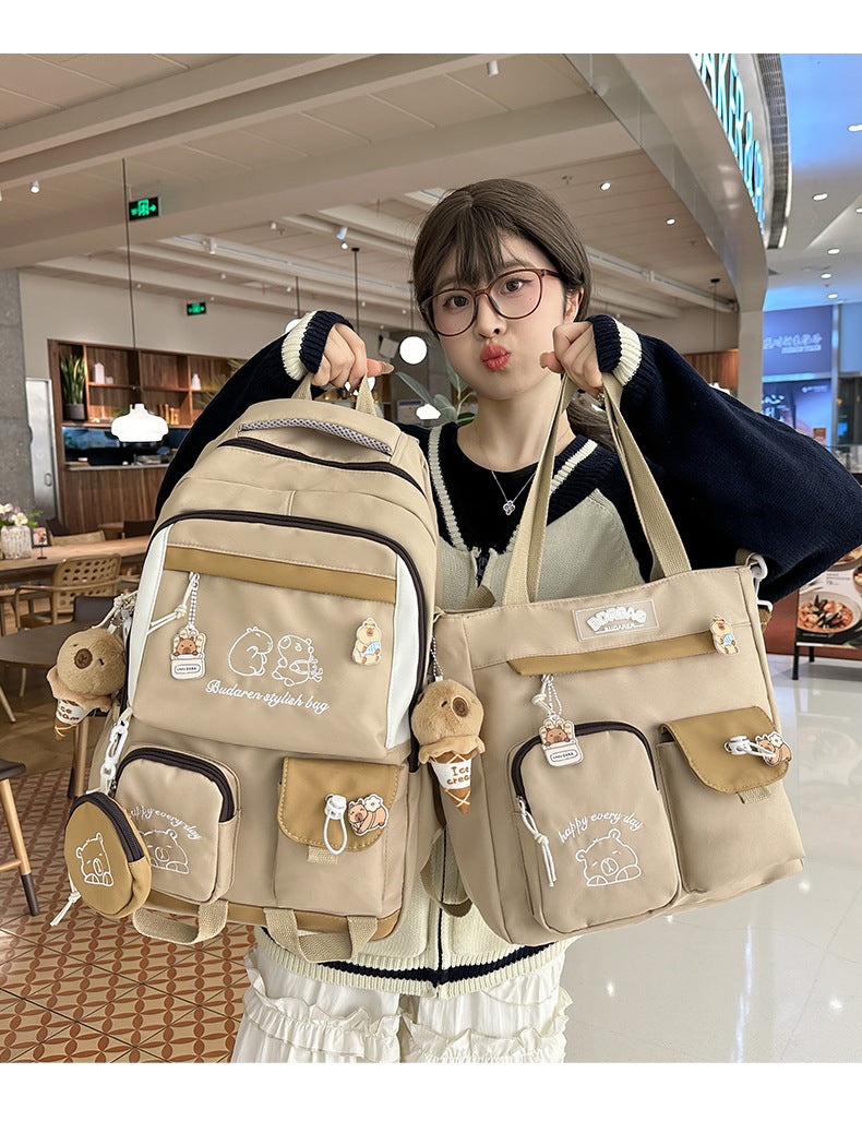 Ins Style School Bag for Girls, Versatile Color-Blocking Large-Capacity Backpack for Middle School and High School Students, Campus Style
