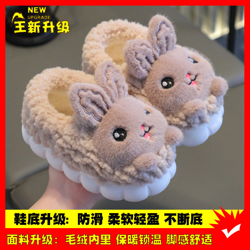 Winter Children's Cotton Slippers Girls' Princess Non-slip Warm Parent-child Large Small and Medium-sized Children's Baby Toddler Bag with Cotton Shoes Winter