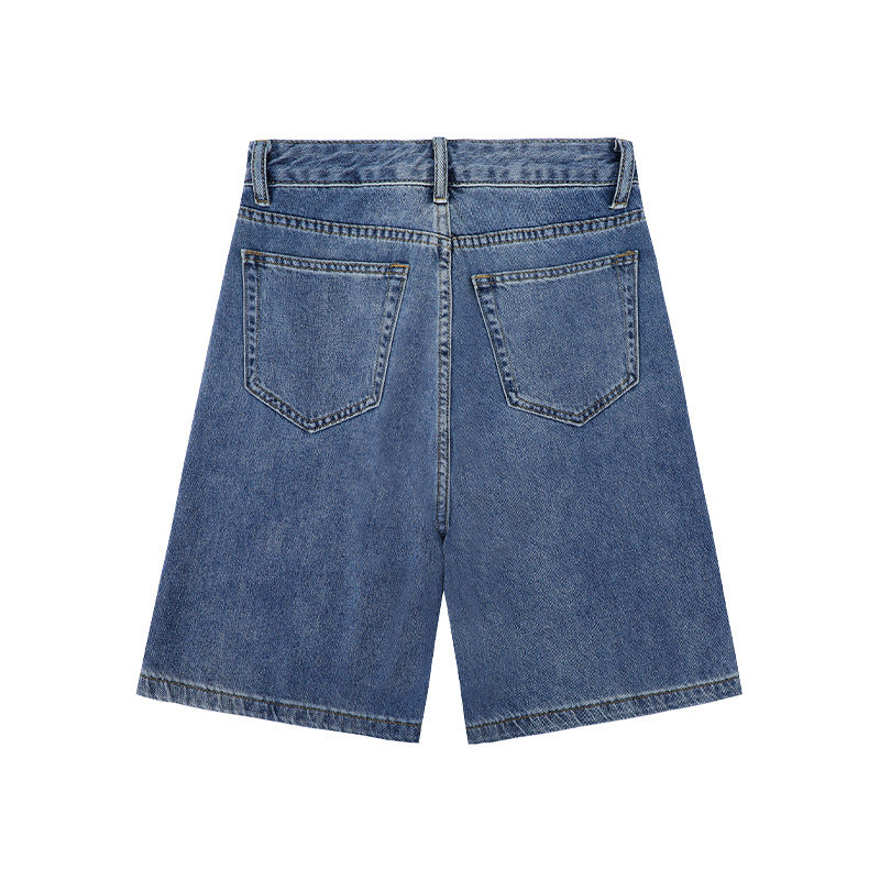 Summer 2022 New Five-point Straight Loose Large Size Chubby Girl Thin Wide Leg High Waist Slimming Denim Shorts for Women