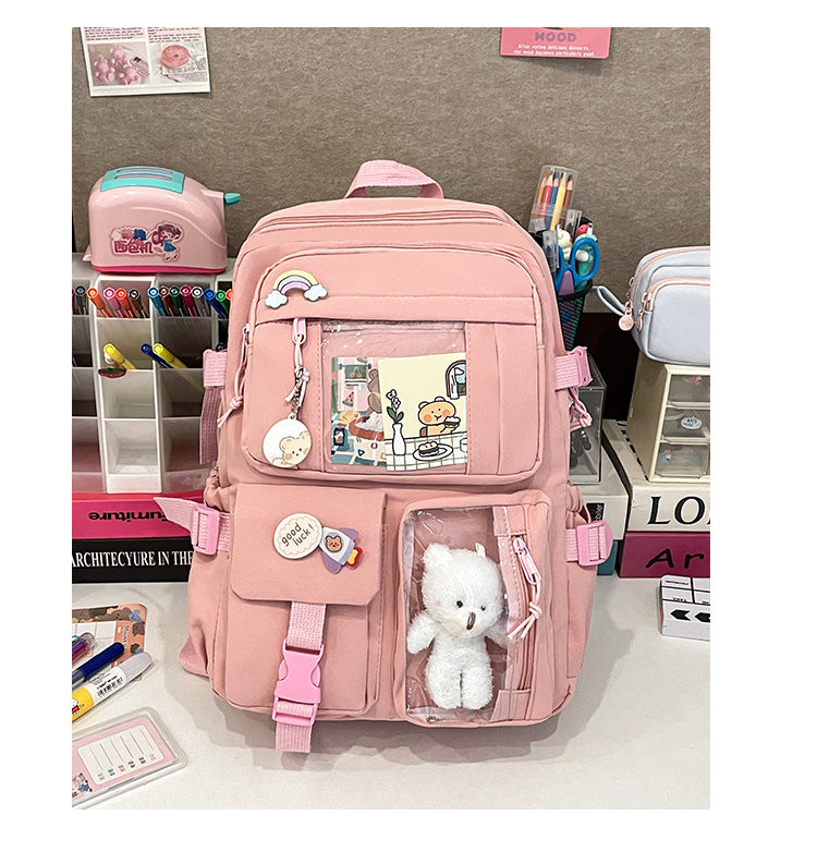 Korean Style Fresh and Cute Junior High School Backpack Women's Large Capacity Casual Schoolbag for Primary School Students Lightweight Storage Campus Backpack
