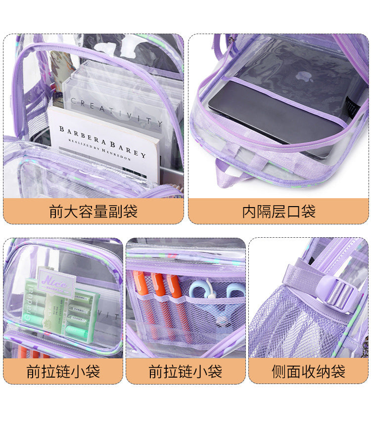 New Cross-Border Transparent Backpack Waterproof Large Capacity Male and Female Students Junior High School Grade School Bag Backpack Female