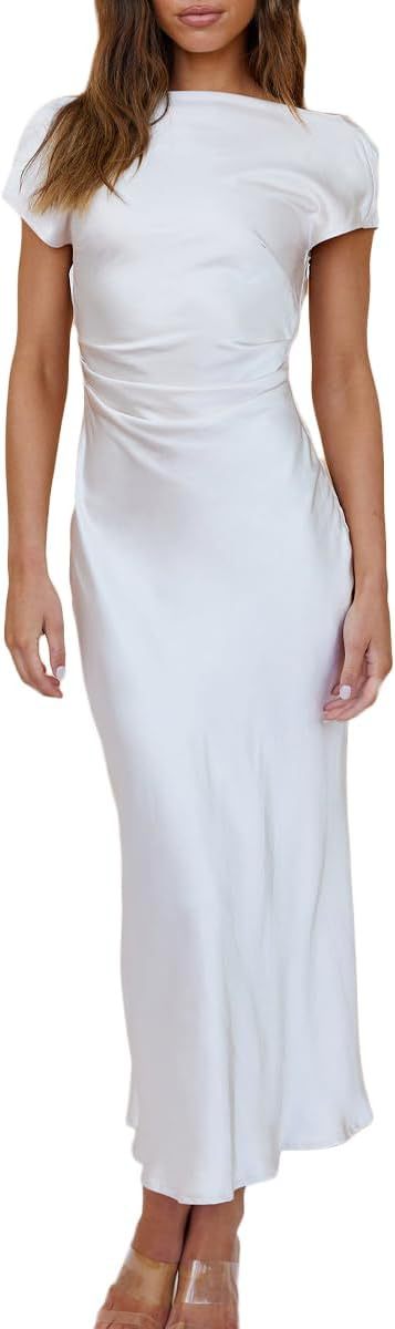 European and American Cross-Border Women's Clothing New Solid Color High-End Satin Slim One-Shoulder Sexy Backless Fishtail Dress