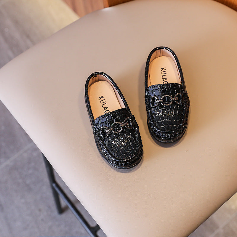 British Style Children's Leather Shoes Retro Korean Style Boys Single Shoes Slip-on Loafers Children's Pea Shoes Autumn 2024