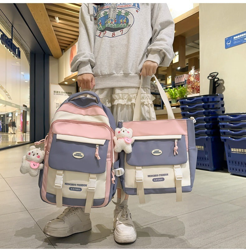 Korean Style Contrast Color Cute Backpack Female College Student Campus Style Schoolbag Japanese Style Junior High School Senior high school Large Capacity Backpack