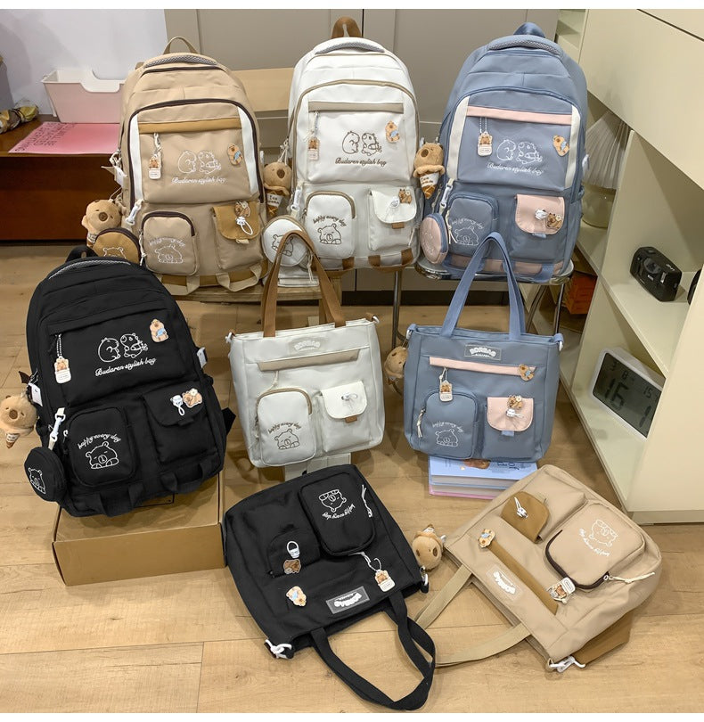 Ins Style School Bag for Girls, Versatile Color-Blocking Large-Capacity Backpack for Middle School and High School Students, Campus Style