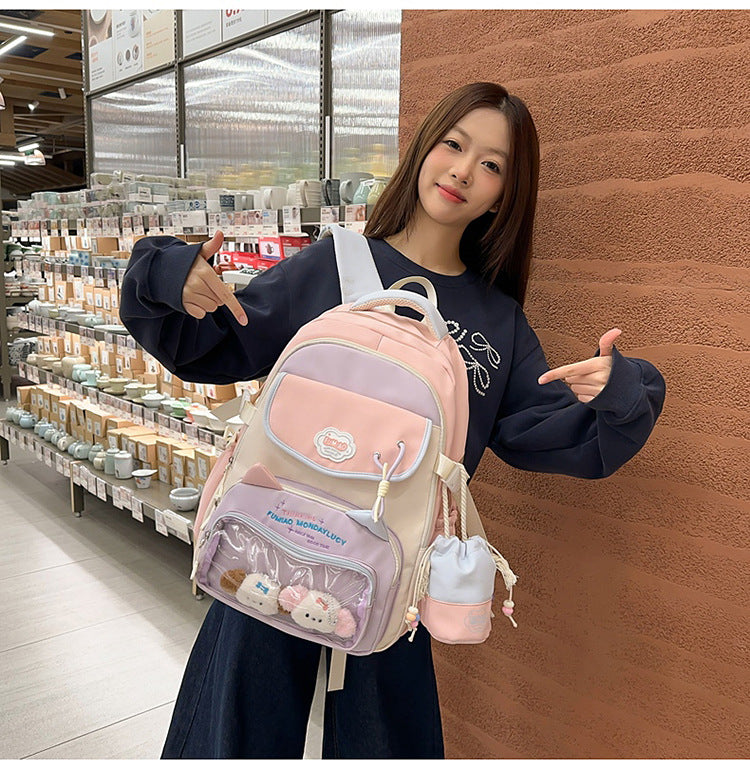 College Style School Bag Three-Piece Set for Girls with Good Looks and Versatile DIY Girl Pain Bag Student Class Backpack Tutoring Bag