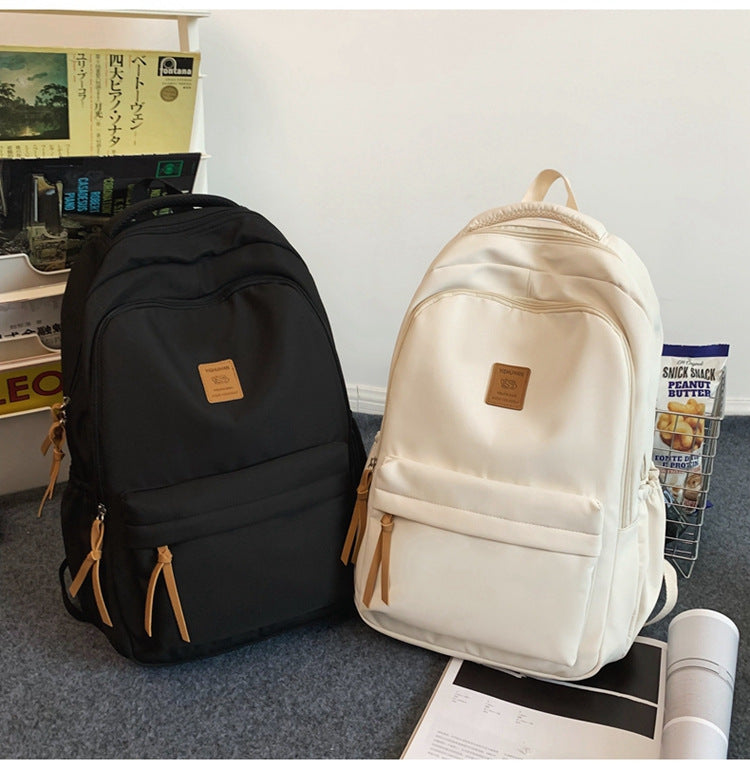 Solid Color Simple Couple's Schoolbag Large Capacity Fashionable All-match Personality Niche Backpack Travel Class Tutoring Backpack