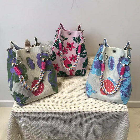 Handbag Women's New Fashion Cute Cartoon Animal Large Capacity Portable Storage Bag Commuter Shoulder Bag Woven Bag