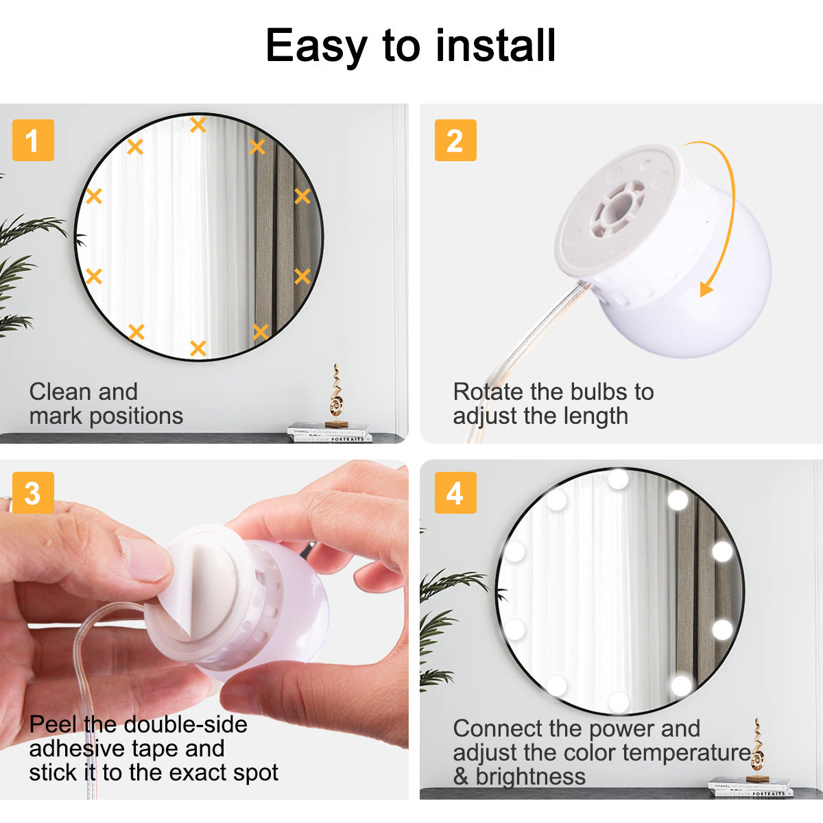 10 bombillas LED desmontables, lámpara para espejo de maquillaje profesional, alimentación USB, luz para espejo cosmético, tocador de Hollywood, luces de tocador