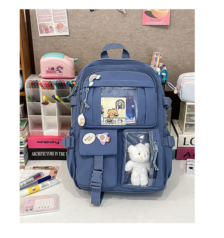 Korean Style Fresh and Cute Junior High School Backpack Women's Large Capacity Casual Schoolbag for Primary School Students Lightweight Storage Campus Backpack